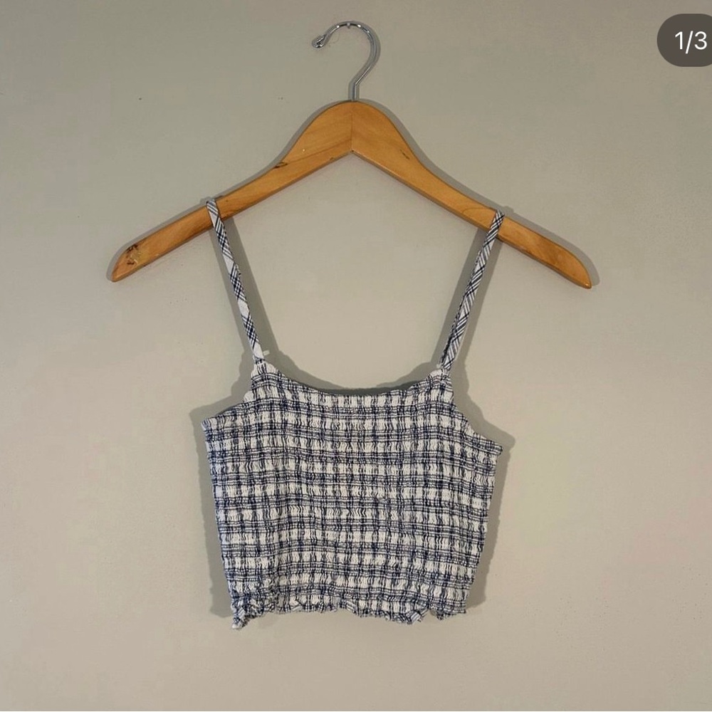 BRANDY MELVILLE Crop Tank Top John Galt‎ Blue White plaid